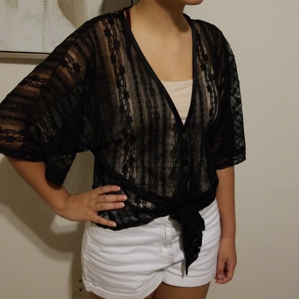 Black Lace Button down Top